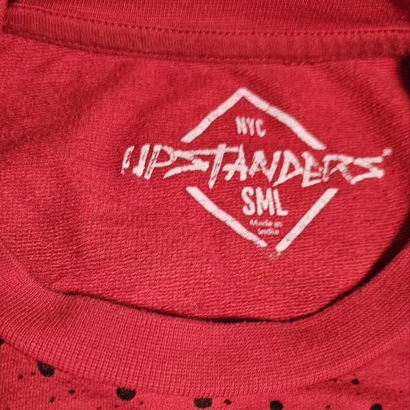 HUSTLE T-Shirt by Upstanders with $$$ back, distressed slits & long bottom Sz S - Picture 7 of 8